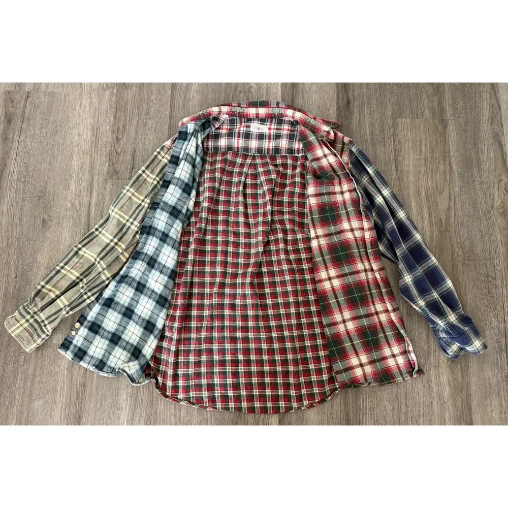 J.Crew Patchwork Plaid Flannel Button Down Shirt Multicolor Preppy Men's Large